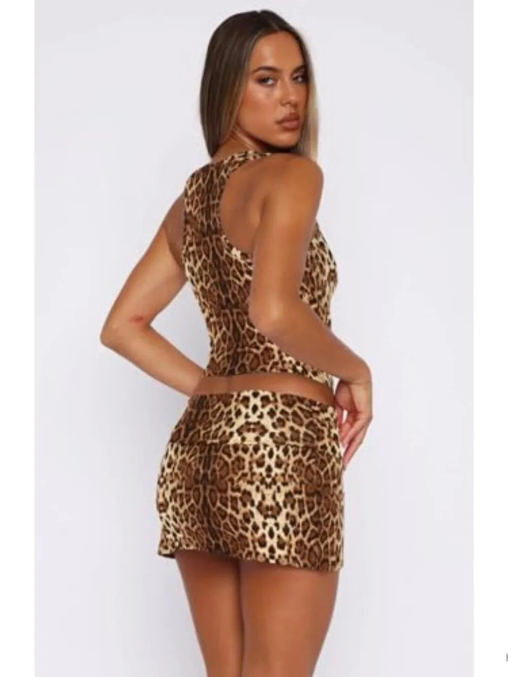 Two Piece Skirt Set Summer Crop Top Sleeveless Foldover Mini Skort Stretch